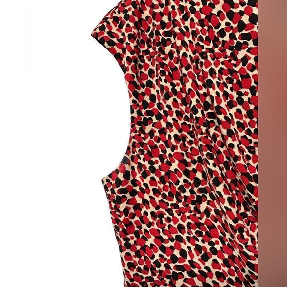 Evan Picone Black Label Tan Red Polka Dots Dress Short Sleeve Mini Dress V-neck - Picture 3 of 7